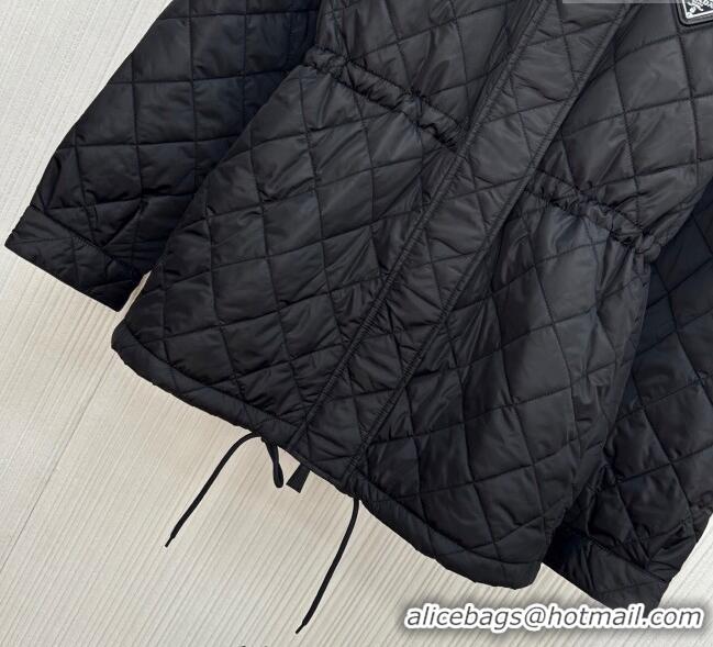 Luxury Cheap Prada Quilted Nylon and Cotton Padded Coat PR091901 Black 2025