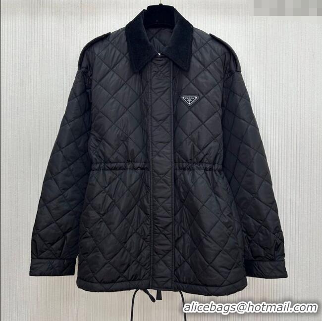 Luxury Cheap Prada Quilted Nylon and Cotton Padded Coat PR091901 Black 2025