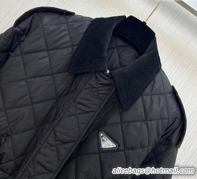 Luxury Cheap Prada Quilted Nylon and Cotton Padded Coat PR091901 Black 2025