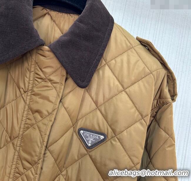 Promotional Prada Quilted Nylon and Cotton Padded Coat PR091901 Brown 2025