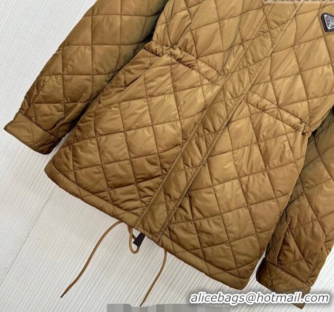 Promotional Prada Quilted Nylon and Cotton Padded Coat PR091901 Brown 2025