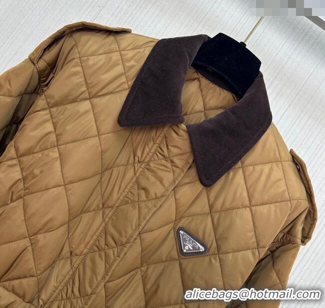Promotional Prada Quilted Nylon and Cotton Padded Coat PR091901 Brown 2025