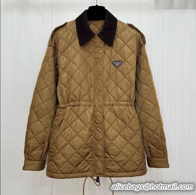 Promotional Prada Quilted Nylon and Cotton Padded Coat PR091901 Brown 2025