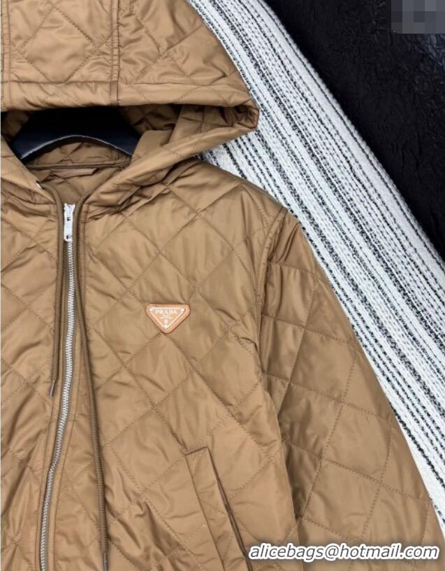 Shop Discount Prada Quilted and Cotton Padded Jacket PR091910 Brown 2025