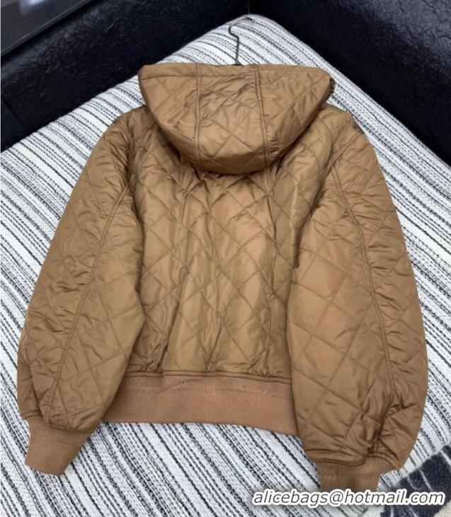 Shop Discount Prada Quilted and Cotton Padded Jacket PR091910 Brown 2025