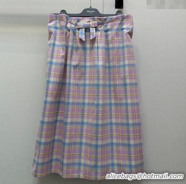 Best Price Prada Plaid Skirt with Bow PR091940 Pink 2025