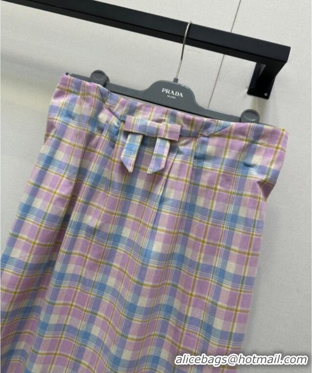 Best Price Prada Plaid Skirt with Bow PR091940 Pink 2025
