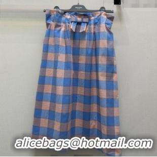 Super Quality Prada Plaid Skirt with Bow PR091940 Blue 2025