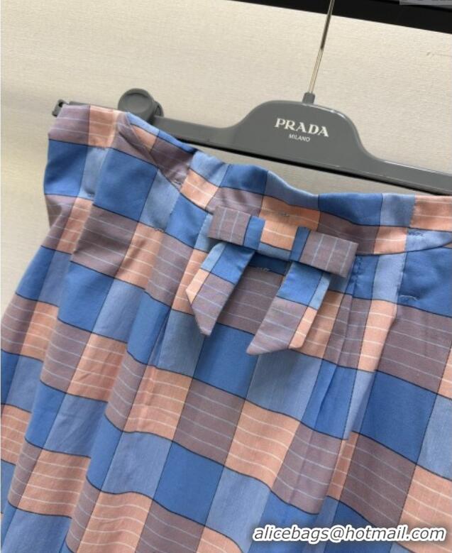 Super Quality Prada Plaid Skirt with Bow PR091940 Blue 2025