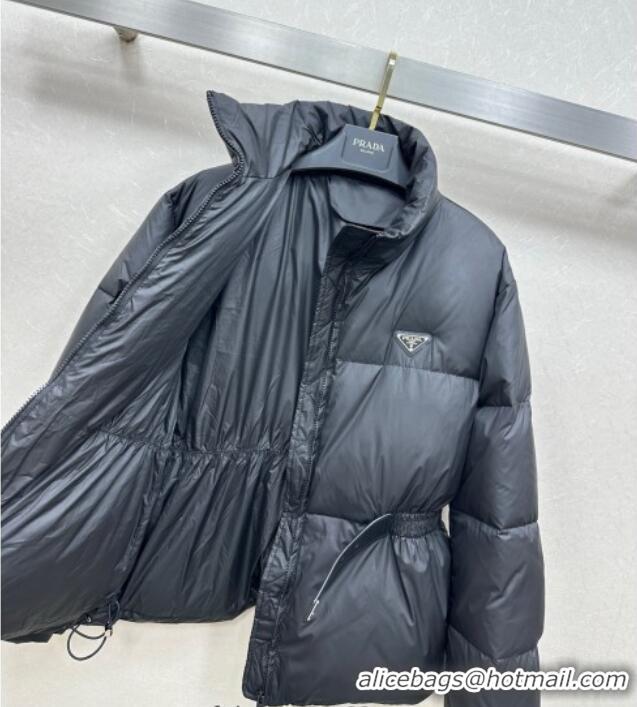 Famous Brand Prada Belted Down Jacket PR091941 Black 2025