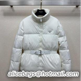 Big Discount Prada Belted Down Jacket PR091941 White 2025