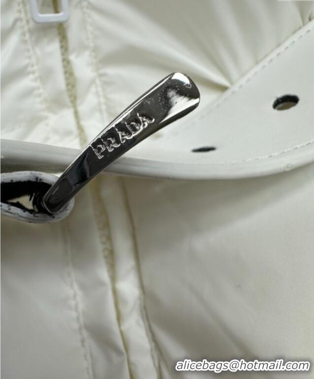 Big Discount Prada Belted Down Jacket PR091941 White 2025
