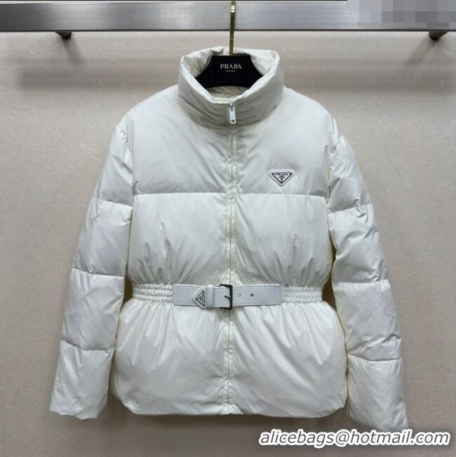 Big Discount Prada Belted Down Jacket PR091941 White 2025
