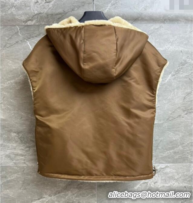 Shop Discount Prada Wool Nylon Reversible Vest PR091958 Brown/Beige 2025