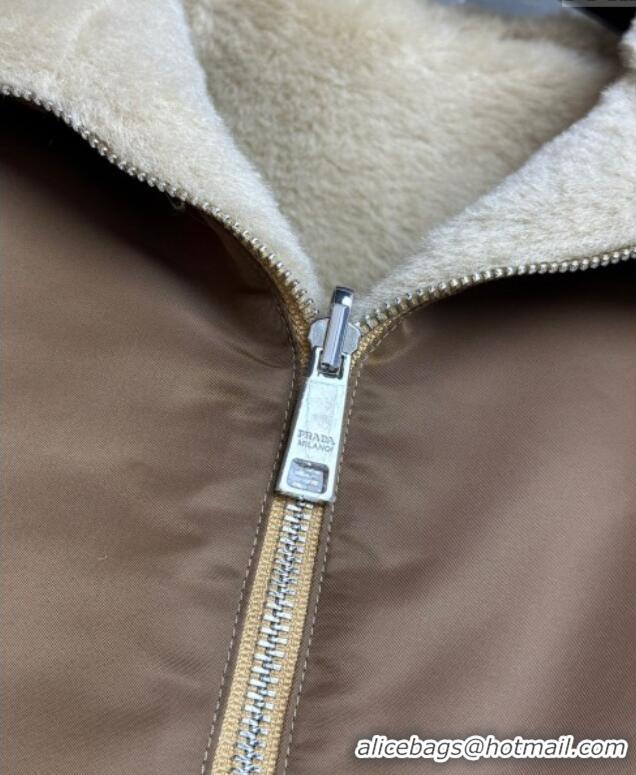 Shop Discount Prada Wool Nylon Reversible Vest PR091958 Brown/Beige 2025