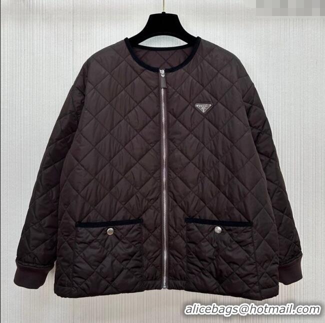 Top Grade Prada Quilted Cotton-Padded Jacket PR091963 Dark Brown 2025