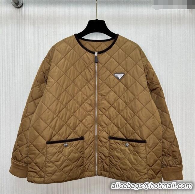 Luxury Discount Prada Quilted Cotton-Padded Jacket Brandy PR091963 Brown 2025