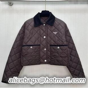 Luxury Discount Prada Quilted Cotton-Padded Short Jacket PR091964 Dark Brown 2025