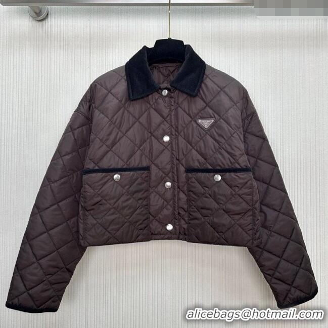Luxury Discount Prada Quilted Cotton-Padded Short Jacket PR091964 Dark Brown 2025