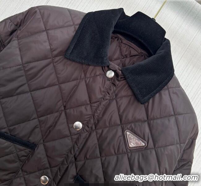 Luxury Discount Prada Quilted Cotton-Padded Short Jacket PR091964 Dark Brown 2025