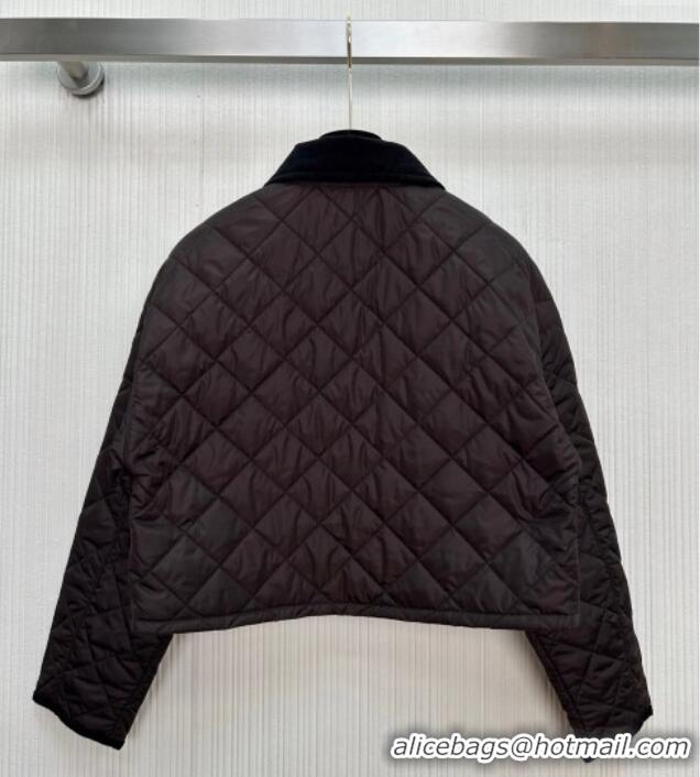 Luxury Discount Prada Quilted Cotton-Padded Short Jacket PR091964 Dark Brown 2025