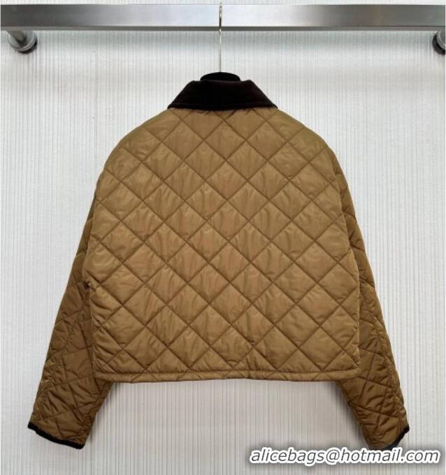Luxury Cheap Prada Quilted Cotton-Padded Short Jacket Brandy PR091964 Brown 2025