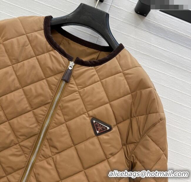 Affordable Price Prada Quilted Nylon and Cotton Padded Jacket PR091882 Brown 2025