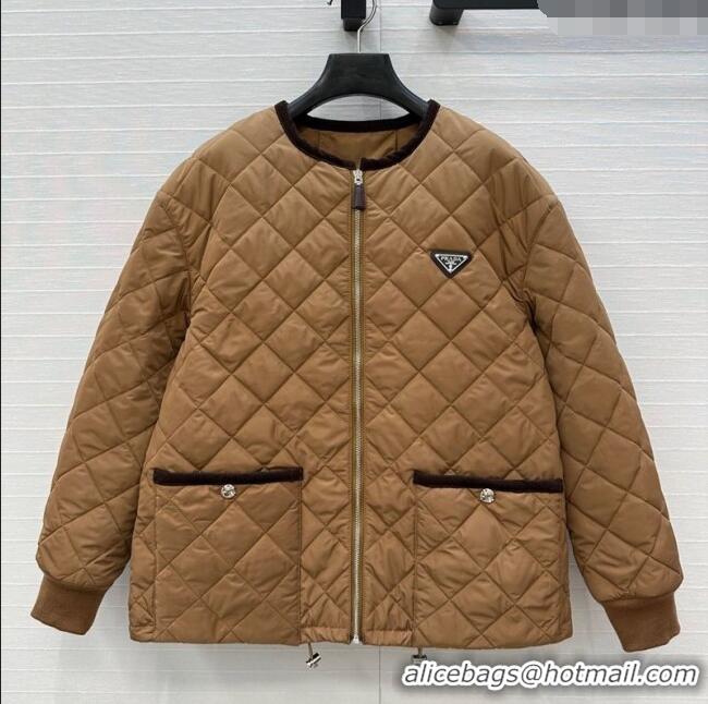 Affordable Price Prada Quilted Nylon and Cotton Padded Jacket PR091882 Brown 2025
