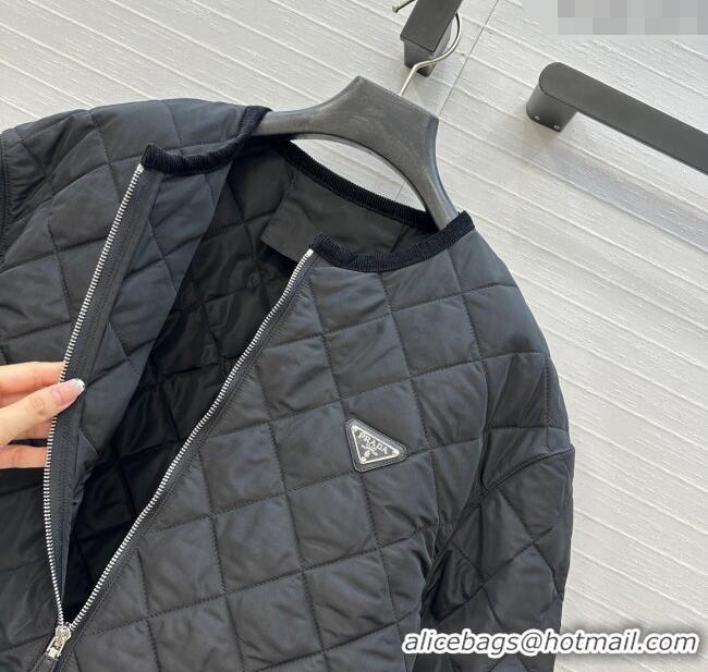 Famous Brand Prada Quilted Nylon and Cotton Padded Jacket PR091882 Black 2025