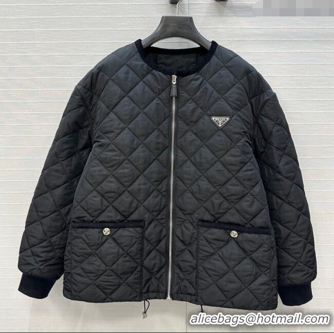 Famous Brand Prada Quilted Nylon and Cotton Padded Jacket PR091882 Black 2025