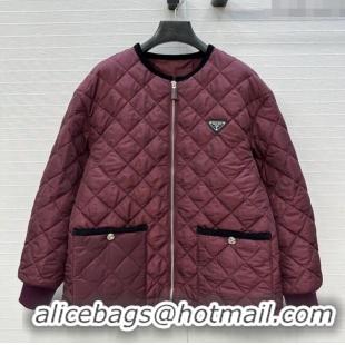 Good Looking Prada Quilted Nylon and Cotton Padded Jacket PR091882 Burgundy 2025