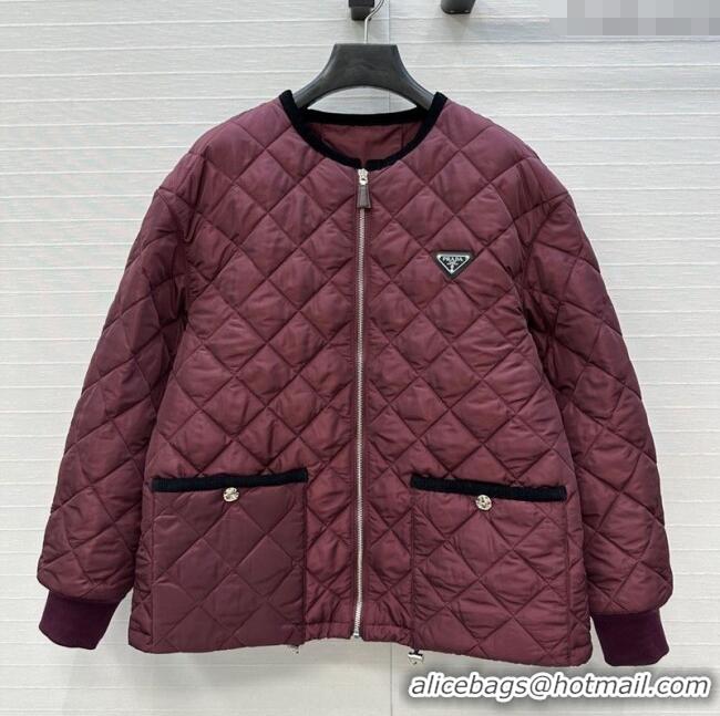 Good Looking Prada Quilted Nylon and Cotton Padded Jacket PR091882 Burgundy 2025