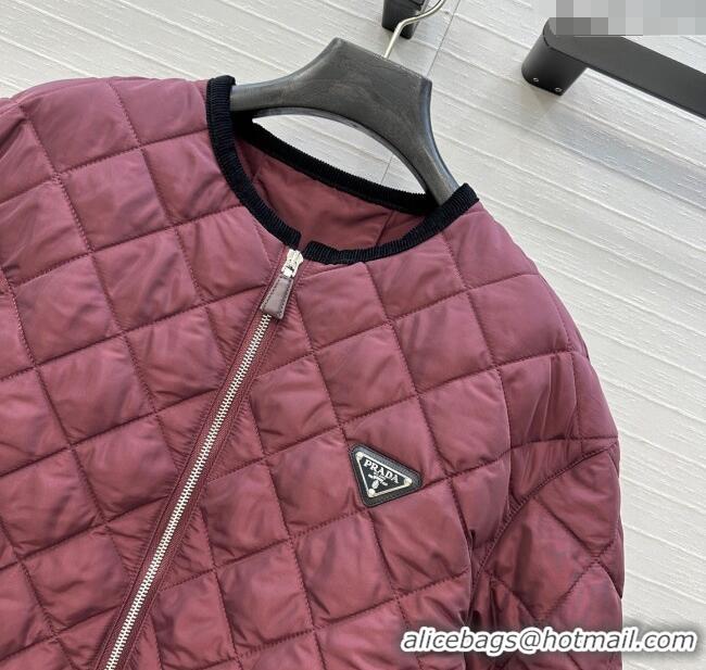 Good Looking Prada Quilted Nylon and Cotton Padded Jacket PR091882 Burgundy 2025