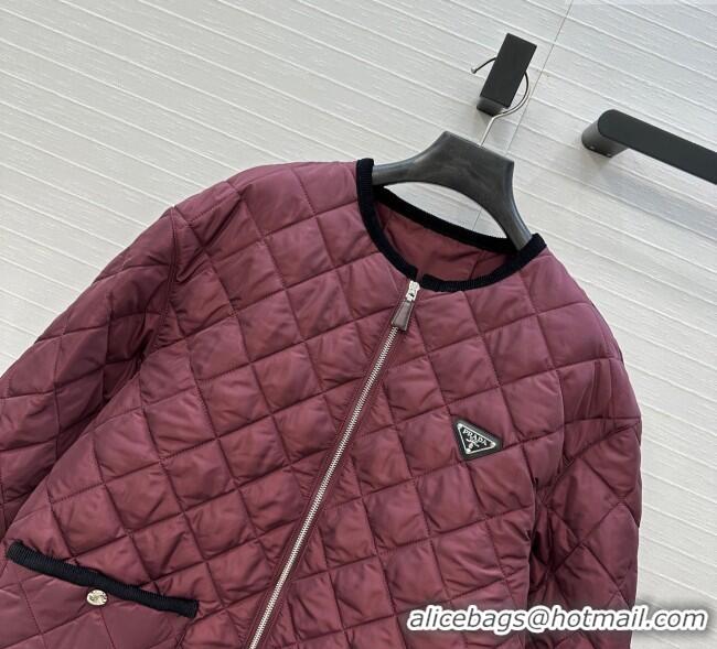 Good Looking Prada Quilted Nylon and Cotton Padded Jacket PR091882 Burgundy 2025