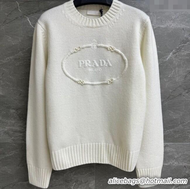 Top Design Prada Wool Cashmere Sweater PR101401 White 2025