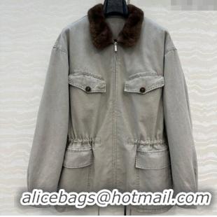Promotional Prada Canvas and Mink Fur Jacket 1014 Grey 2025