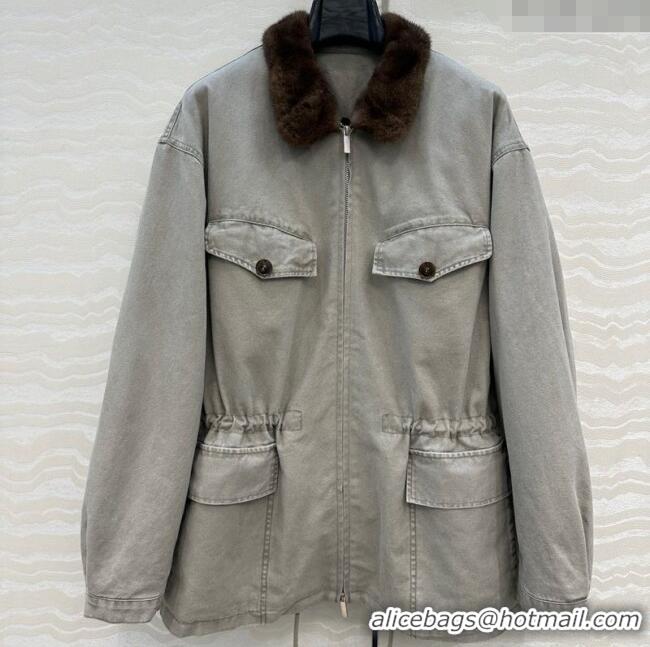 Promotional Prada Canvas and Mink Fur Jacket 1014 Grey 2025