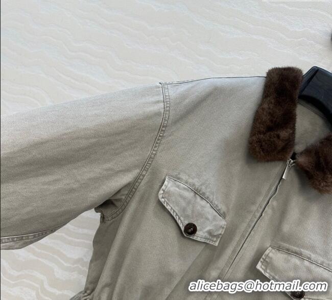 Promotional Prada Canvas and Mink Fur Jacket 1014 Grey 2025