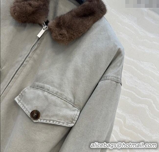 Promotional Prada Canvas and Mink Fur Jacket 1014 Grey 2025