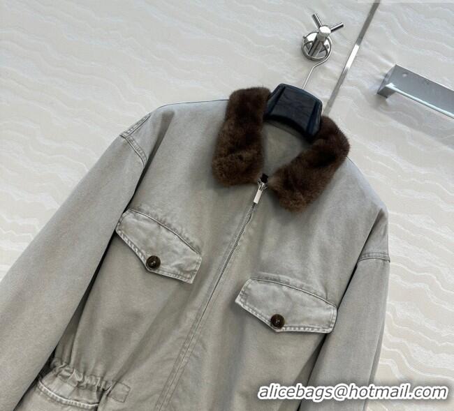 Promotional Prada Canvas and Mink Fur Jacket 1014 Grey 2025