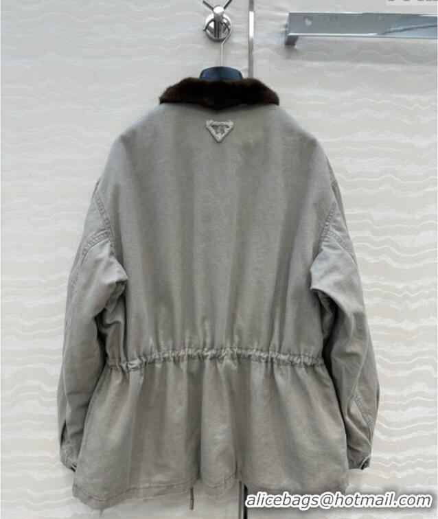 Promotional Prada Canvas and Mink Fur Jacket 1014 Grey 2025