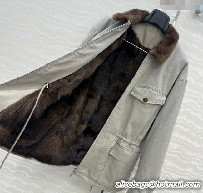 Promotional Prada Canvas and Mink Fur Jacket 1014 Grey 2025