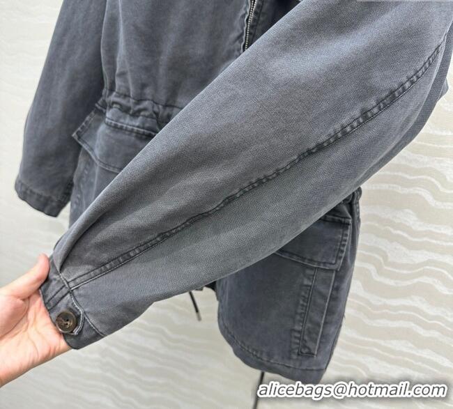 Super Quality Prada Canvas and Mink Fur Jacket 1014 Blue 2025