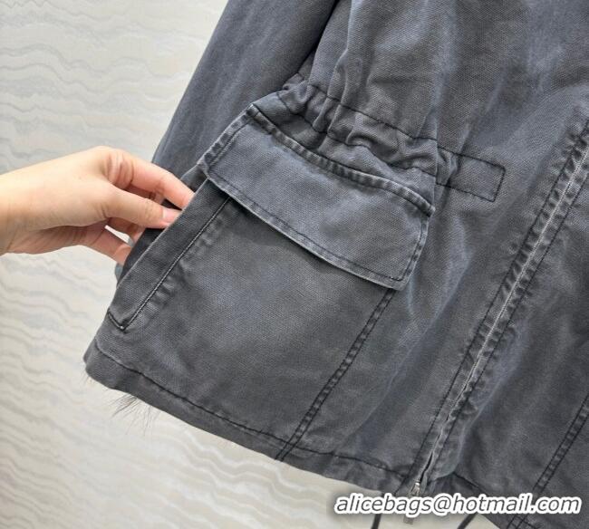 Super Quality Prada Canvas and Mink Fur Jacket 1014 Blue 2025