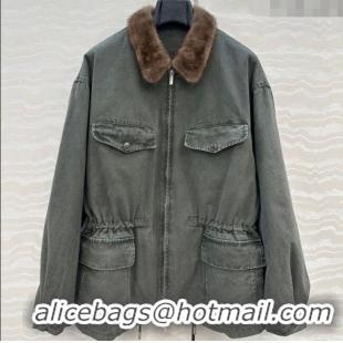 Best Price Prada Canvas and Mink Fur Jacket 1014 Green 2025