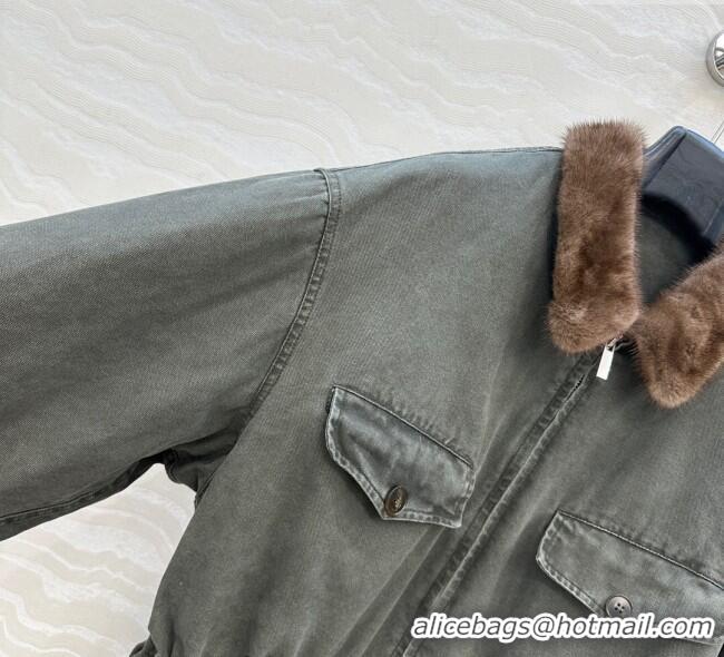 Best Price Prada Canvas and Mink Fur Jacket 1014 Green 2025