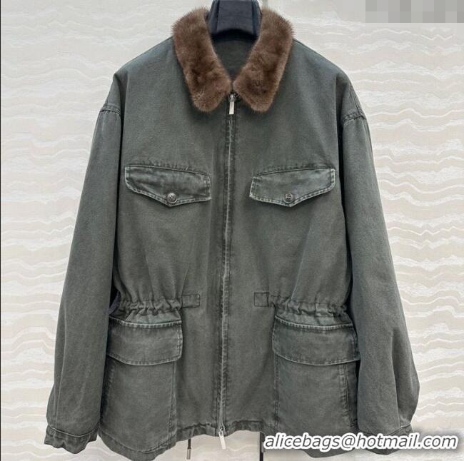 Best Price Prada Canvas and Mink Fur Jacket 1014 Green 2025