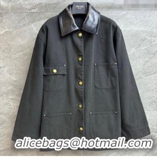 Well Crafted Prada Cotton and Lambskin Leather Jacket PR101501 Grey 2025