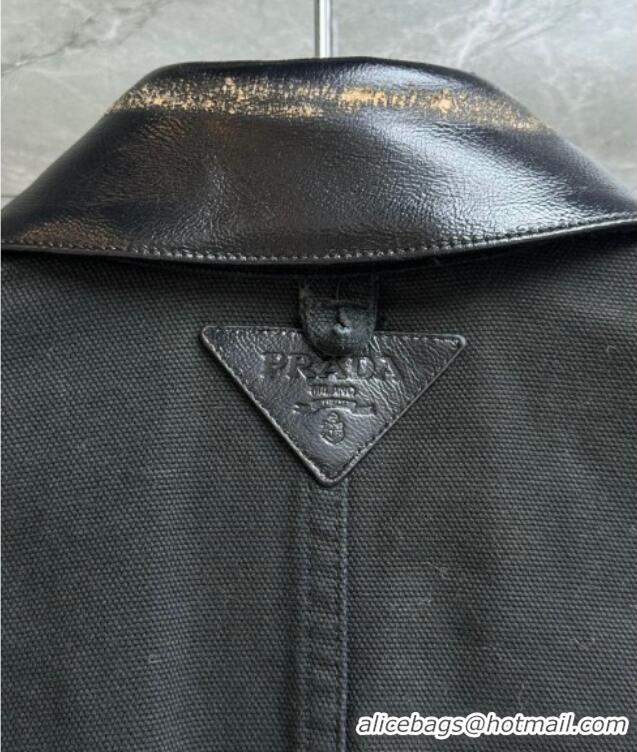 Well Crafted Prada Cotton and Lambskin Leather Jacket PR101501 Grey 2025