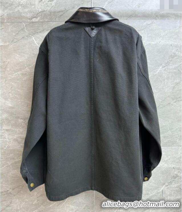 Well Crafted Prada Cotton and Lambskin Leather Jacket PR101501 Grey 2025